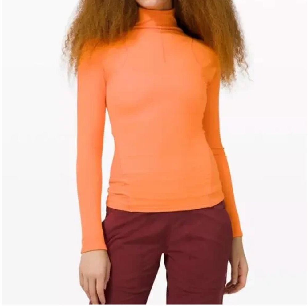 Lululemon La Tight Fit Long Sleeve Turtleneck In Orange